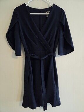 DKNY Womens Sleeveless Scuba Crepe Faux Wrap SIZE 6